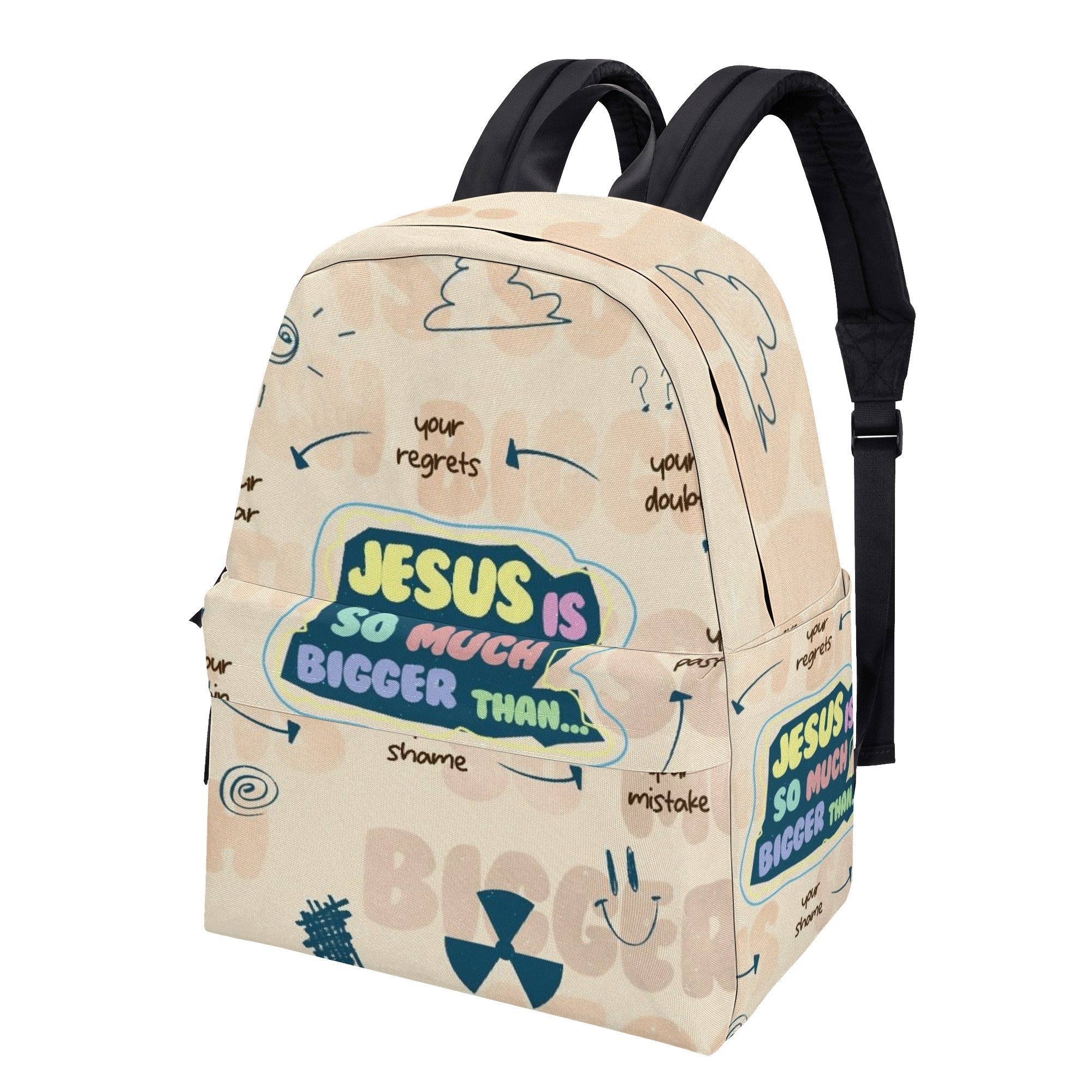 Jesus Is Bigger Backpack, Christian Faith Backpack, Inspirational Bible Verse Backpack, Overcome Doubt and Fear School Bag, Motivational Religious Gift.PLAF49